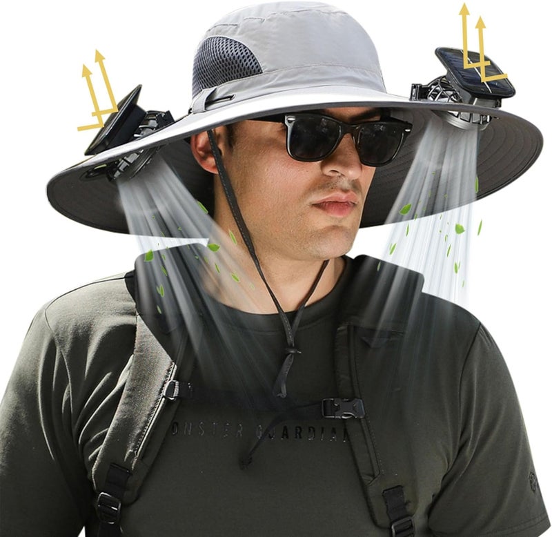Leotruny Sun Hat with Solar Fan: Keed Cooling Fan Built in for Outdoor Men - Solar Powered & USB Charging for Fishing Summer - Image 1
